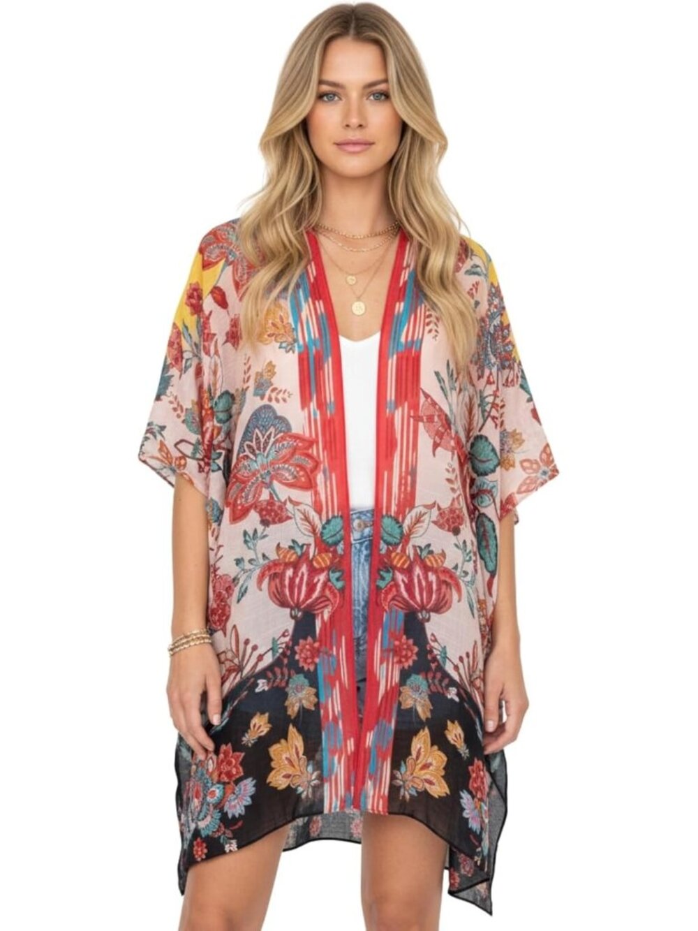 Women's Rz Sunlit Garden Viscose Summer Lightweight Boho Kimono Cardigan Coverup